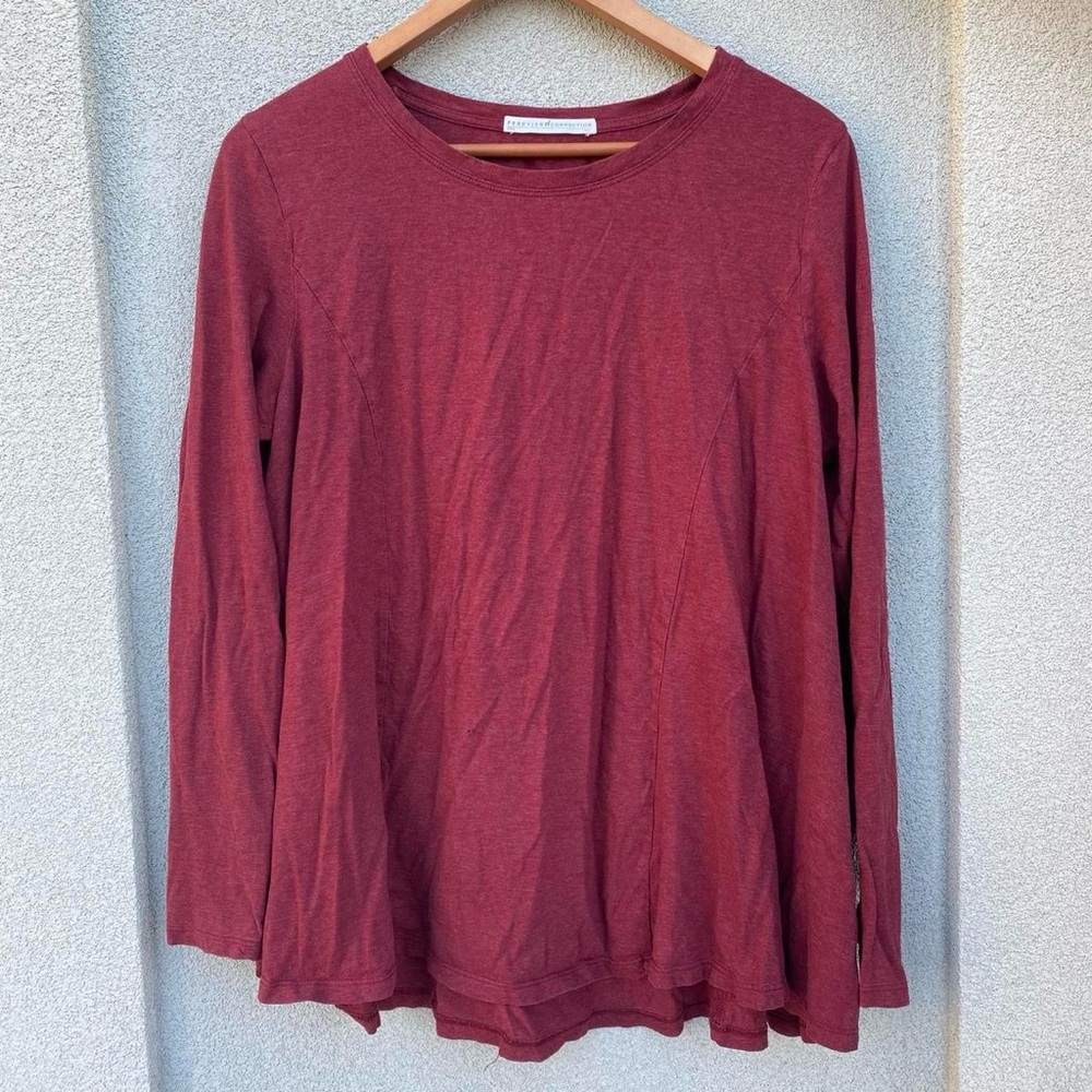 Peruvian Connection Burgundy Long Sleeve Top with a Relaxed Fit